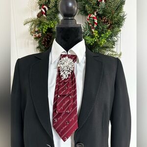 Fabulous OOAK Christmas Necktie Necklace with Large Rhinestone Brooch